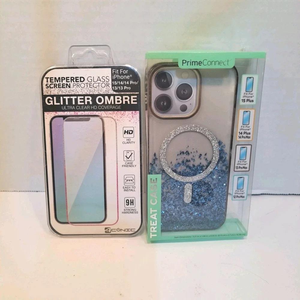 Phone Case and Scrern Protector Set Glitter Ombre Phone Case For iPhones 13-15